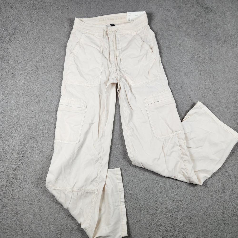 American Eagle Baggy Wide Leg Cargo Pants Womens 00 Short Cream Super High Rise